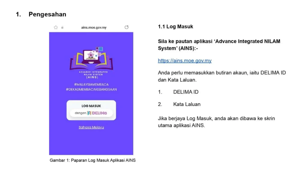 Cara Login AINS NILAM